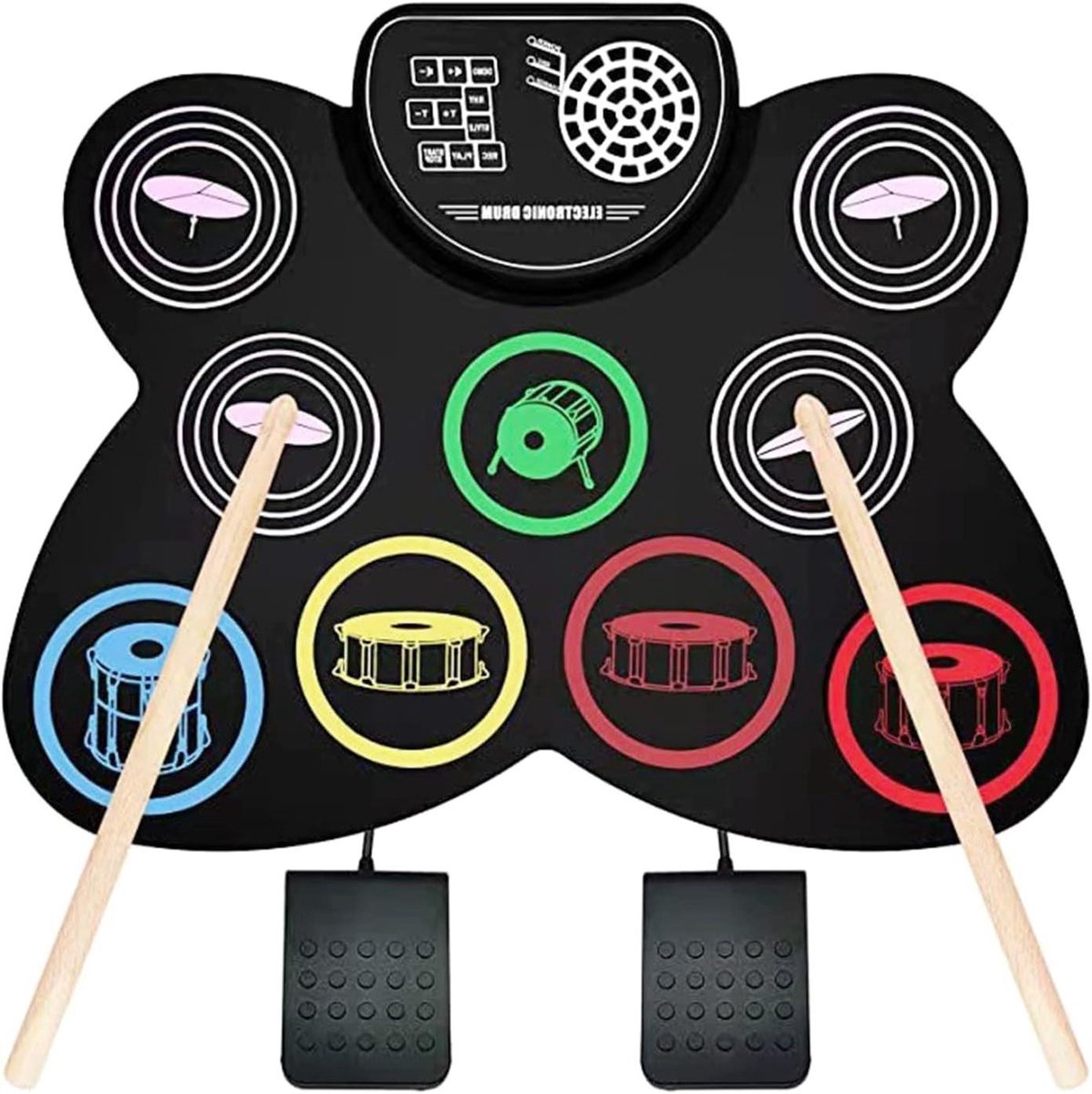 Elektronische Drumpads - Oprolbare Drumset - Muziek Oefenen - 9 Pads Inclusief Pedalen - Ingebouwde Luidsprekers - Zwart