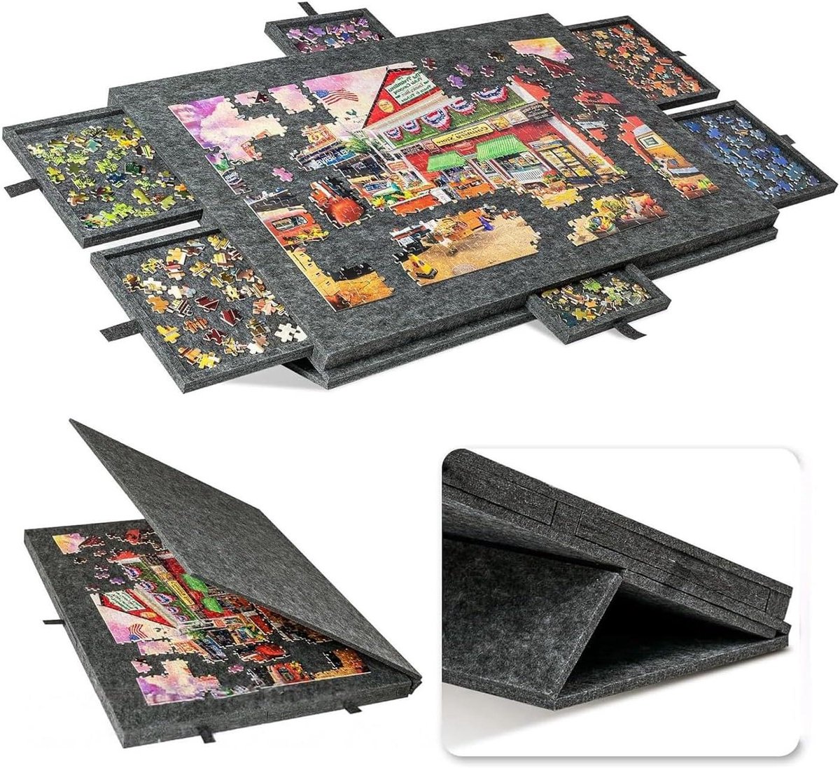 Puzzeltafel Inklapbaar - Puzzelbord Met Laden - Puzzels Maken - Kantelbaar Standaard Ontwerp - 77 x 53 cm - Grijs
