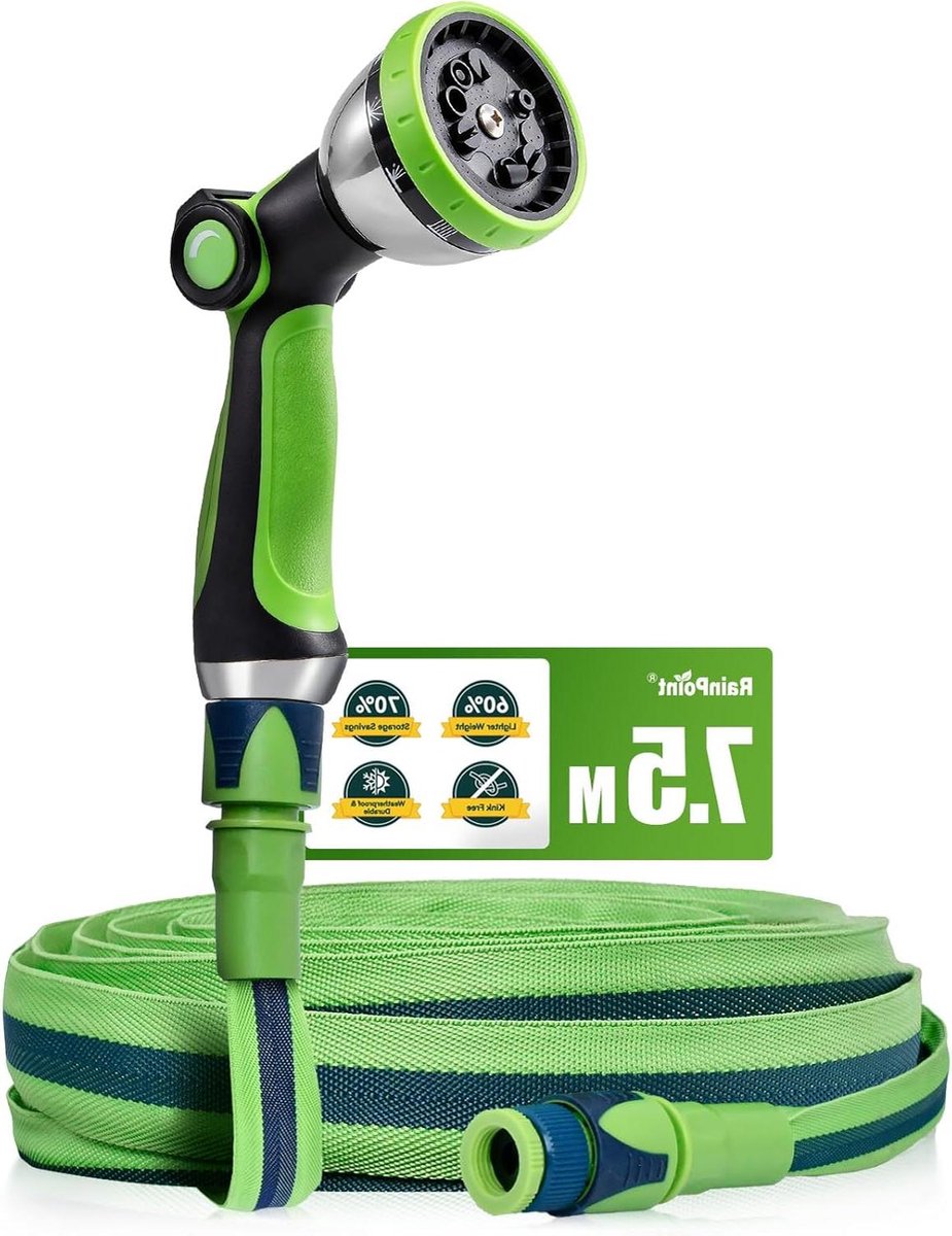 Tuinslang - Flexibele slang - Tuin besproeien - 10-functie spuitmond - 75 meter - Groen