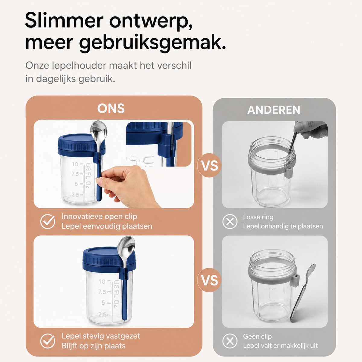 BOTC Overnight Oats Potjes - Voorraadpotten - Set van 4 met Lepels - 4x475ml Mason Jar - Glazen Potjes met deksels - Mason Jar - Lekvrij ontwerp — cadeau in Kookcadeaus - foto 5