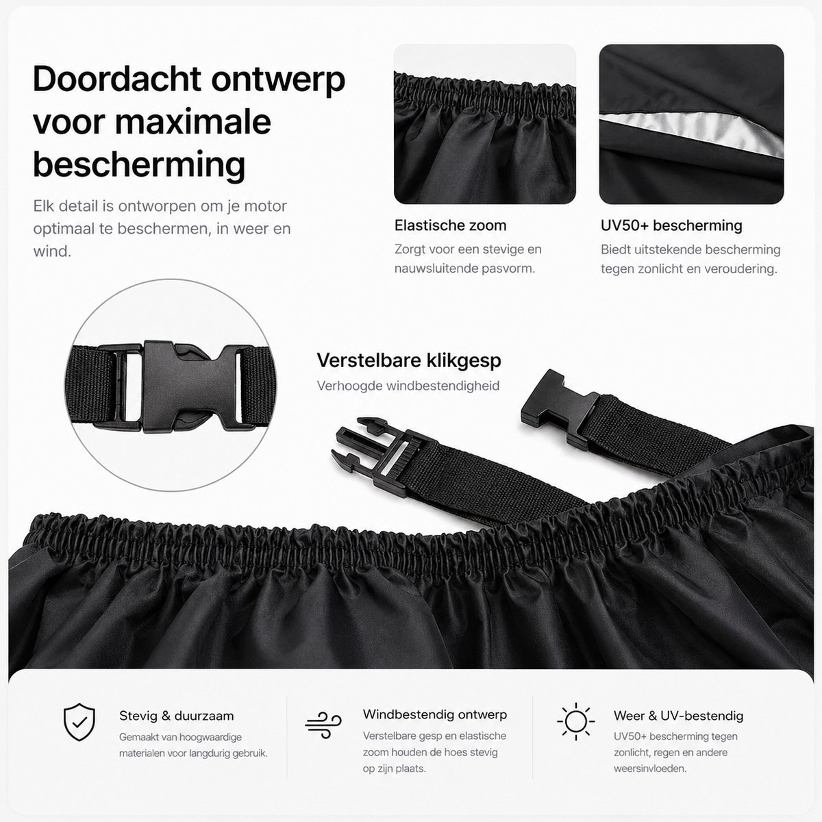 BOTC Scooterhoes / Motorhoes - waterdichte - Oxford XXL motorhoes - anti-stof/uv - met reflecterende strip - 245 * 105 * 125 CM - Incl. Opbergzak – foto 5