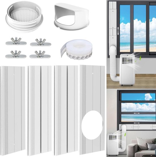 Airco raamafdichting 4-in-1 kit verstelbaar 43-150 cm voor 13-15 cm slang, luchtdicht, regenbestendig PVC