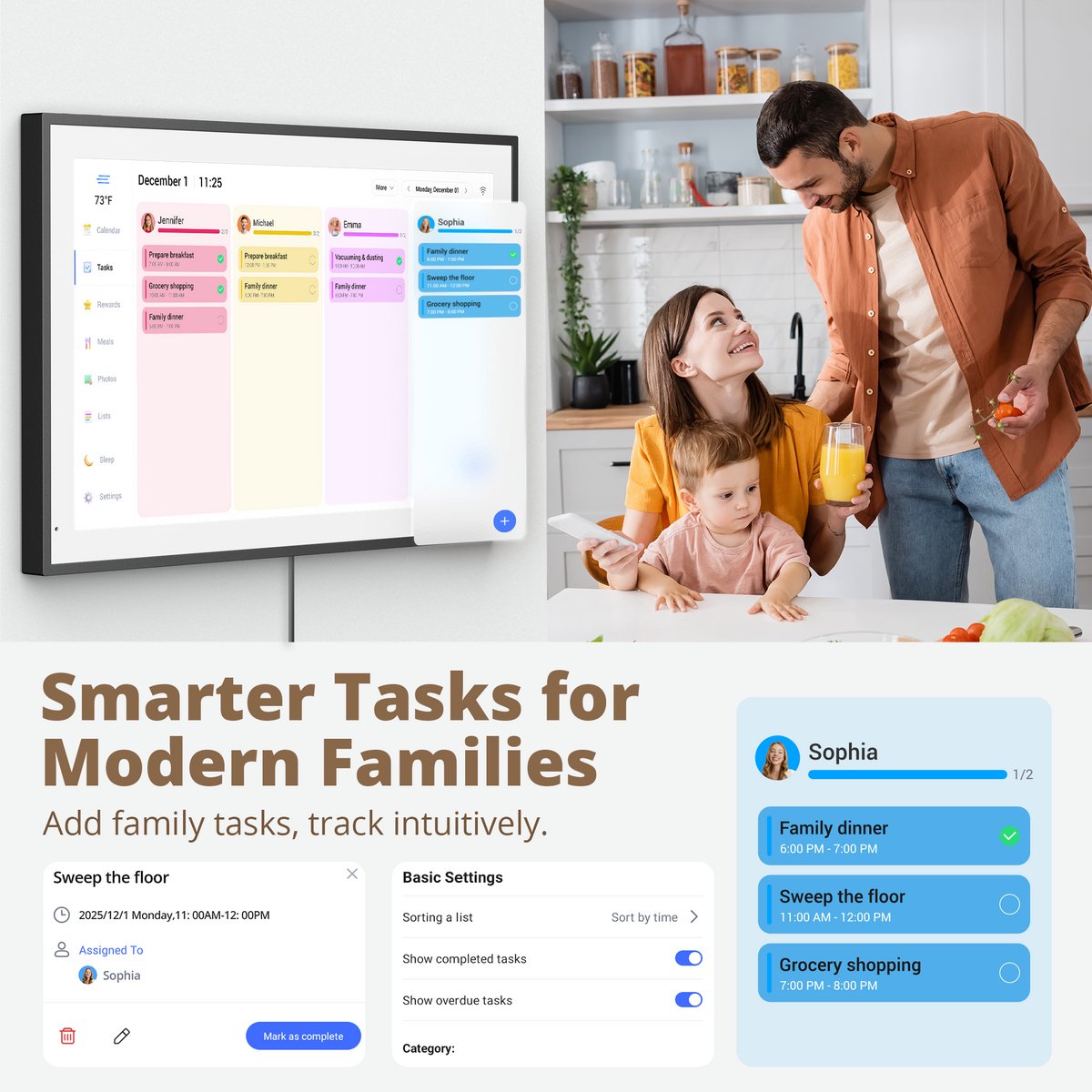 Dragon Touch 21,5" Digitale Fotolijst Met Takenlijst – 1080P Full HD Interactief Touchscreen, Slimme Gezinsplanner, Haarddisplay Digitale Kalender, Wand- en Bureaumontage Voor Naadloze Planning - Zwart thumbnail 7