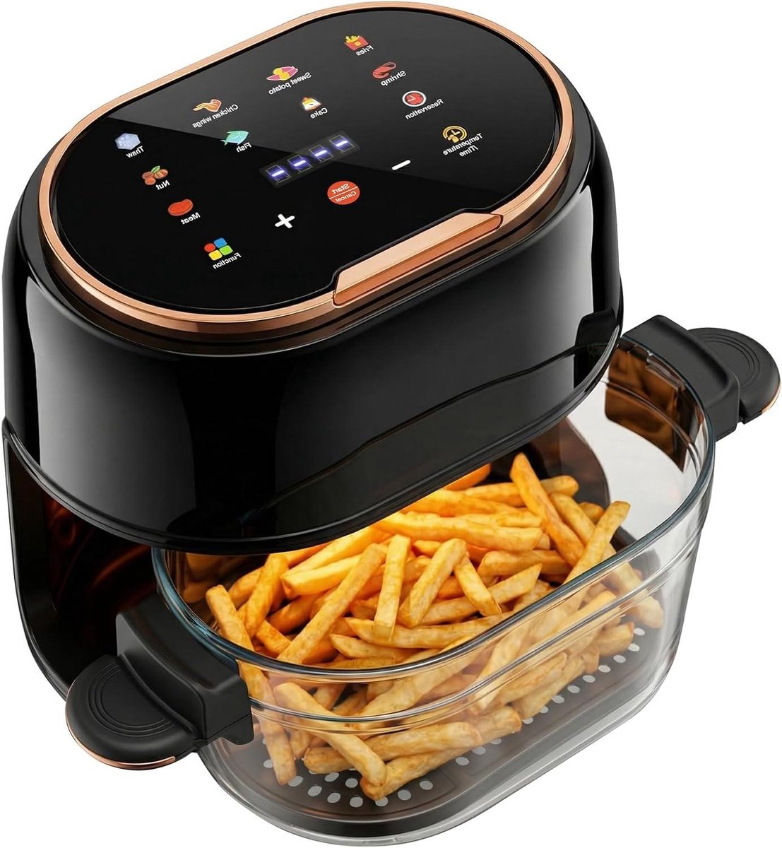 Airfryer - Heteluchtfriteuse - Gezond Frituren - Transparante Glazen Kom - 4 Liter - Zwart