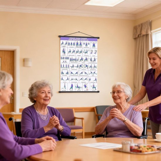 Stoel Yoga Poster - Oefenplan Wandkaart - Fitness Rekoefeningen - Meer dan 30 Poses - 40 x 60 cm - Lila — afbeelding 5