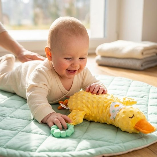 Babyspeelgoed Eend - Pluche dier - Babyontwikkeling stimuleren - Met bijtring en texturen - Vanaf 0 maanden - Geel — afbeelding 5