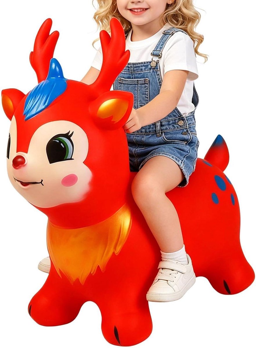 Opblaasbaar Springdier - Springpaard Kinderen - Actief Spelen - Verbetert Motoriek - 55 cm Lengte - Rood