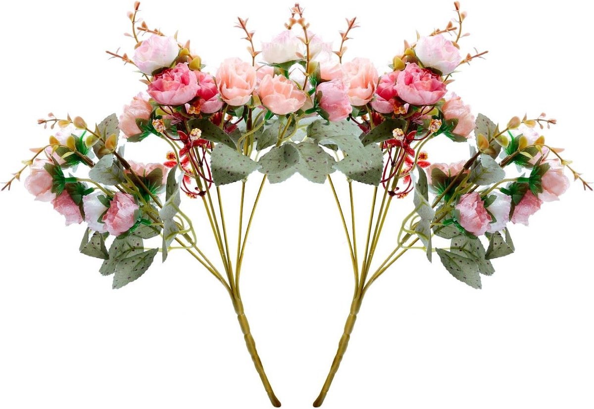 Kunstmatige Zijden Rozen - 21 Bundels Decoratieve Bloemen voor Thuis, Feest en Taartdecoratie met Realistische Plastic Boeketten