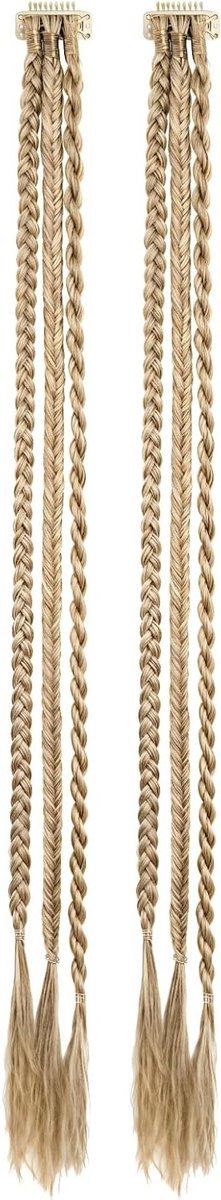 Gevlochten clip-in haarextensions van 55 cm, hittebestendige vezel, goudkleurig design voor veelzijdige haarstyling, 2 stuks blonde haarverlengingen