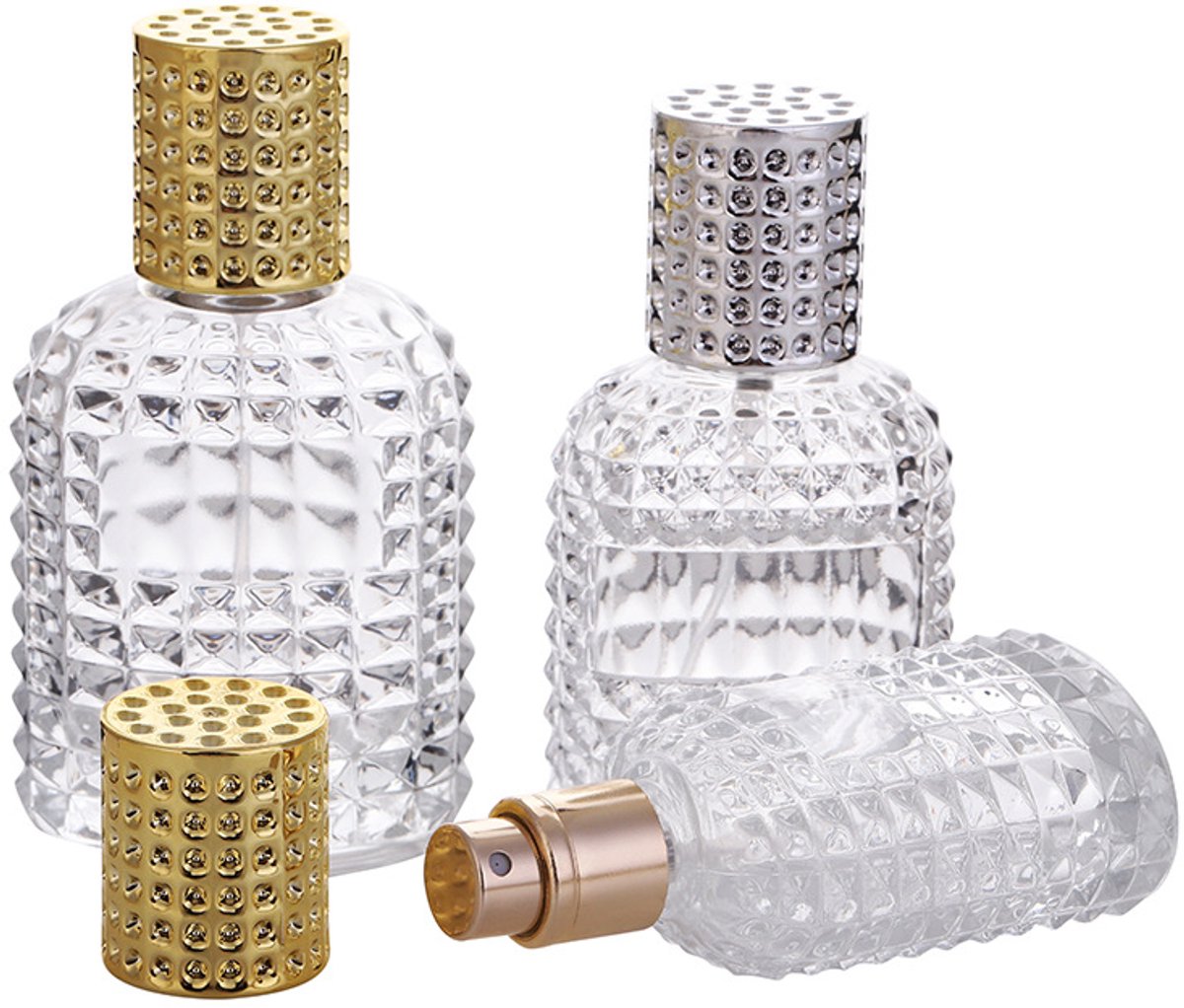 Mini parfumflesjes - 3 Stuks - 30ml/50ml - Spuitfles Leeg - Reisfles - Parfumverstuiver - Parfumflessen - Navulbaar - Goud en zilver - Transparant - Glazen - Voor reizen, uitgaan, handtassen