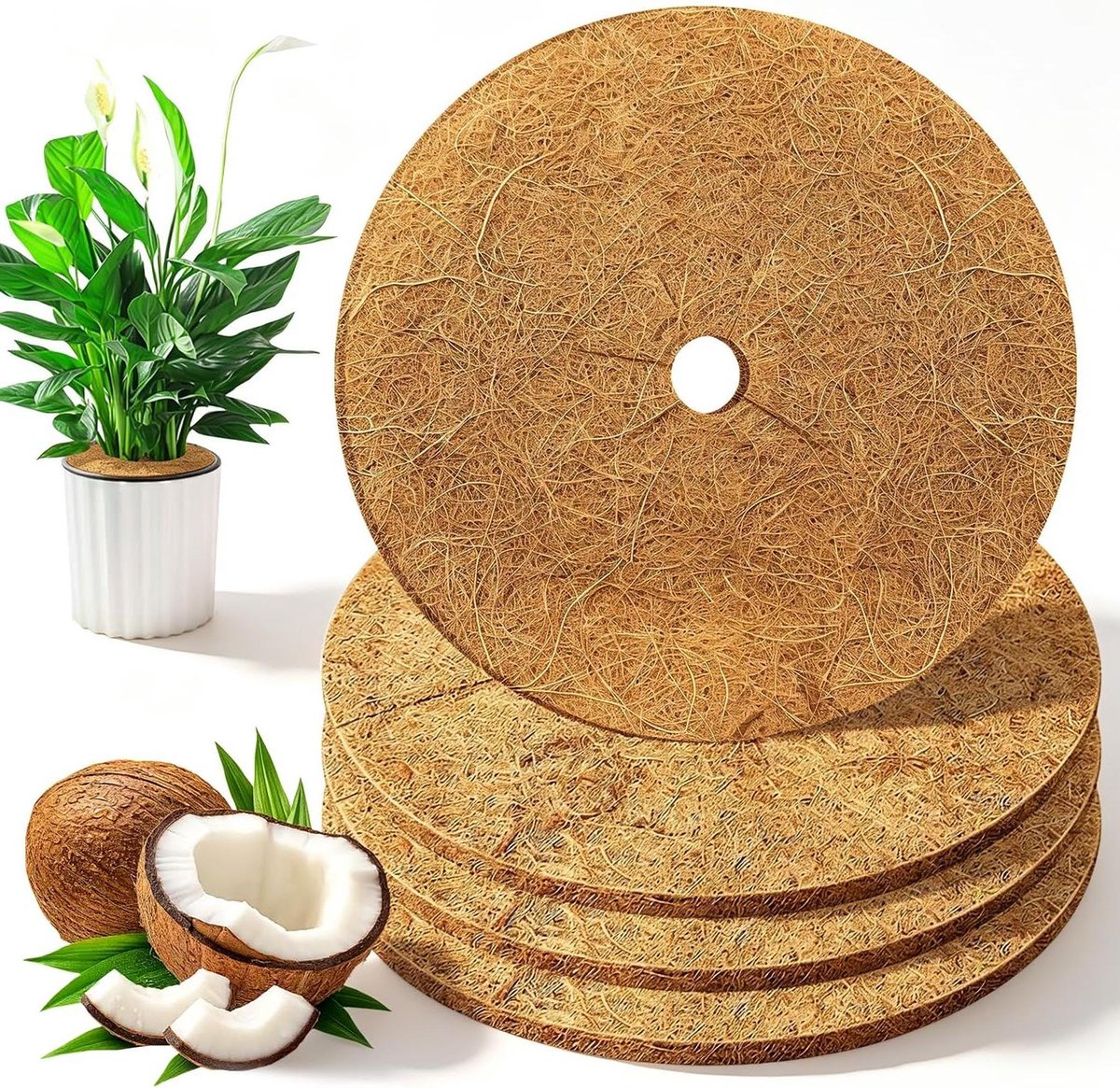 Kokosvezel schijven - Plantenbescherming mat - Onkruid voorkomen - Biologisch afbreekbaar - 4 stuks 40 cm - Bruin