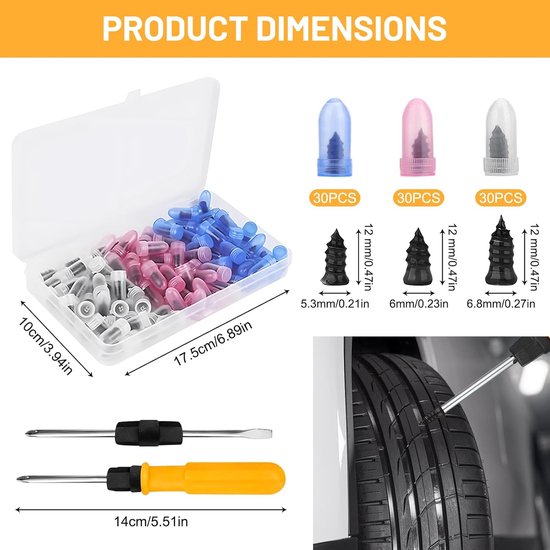 Bandenreparatieset - Vacuüm nagels - Snelle reparatie - 3 maten set - 100 stuks - Zwart — afbeelding 3