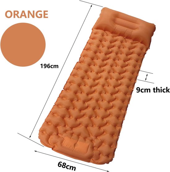 Zelfopblazende Slaapmat - Kampeermat Kussen - Outdoor Slapen - Creëer Tweepersoonsbed - 200 kg Draagkracht - Oranje — afbeelding 4