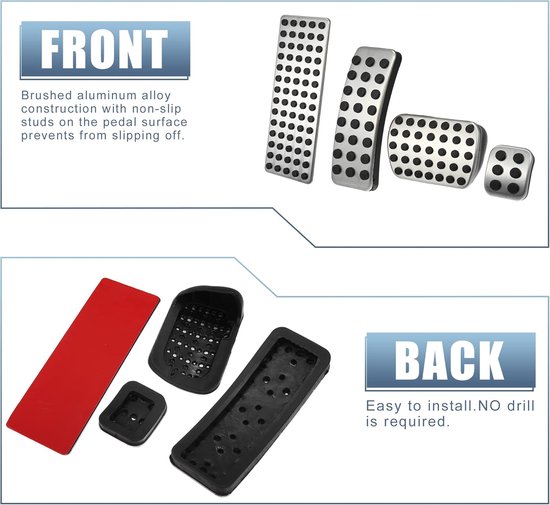 Pedaal Covers Set - Auto Interieur - Verbeterde Grip - Duurzaam Metaal Rubber - 4 Stuks - Zilver Zwart — afbeelding 5