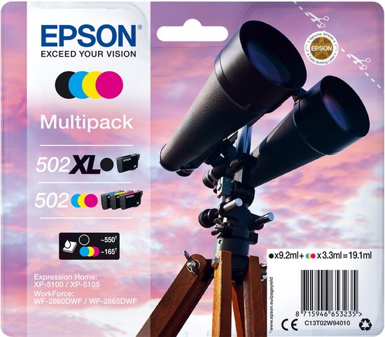 Epson Inktcartridge Epson 502XL 502 T02W9 502XL zwart + 3 kleuren
