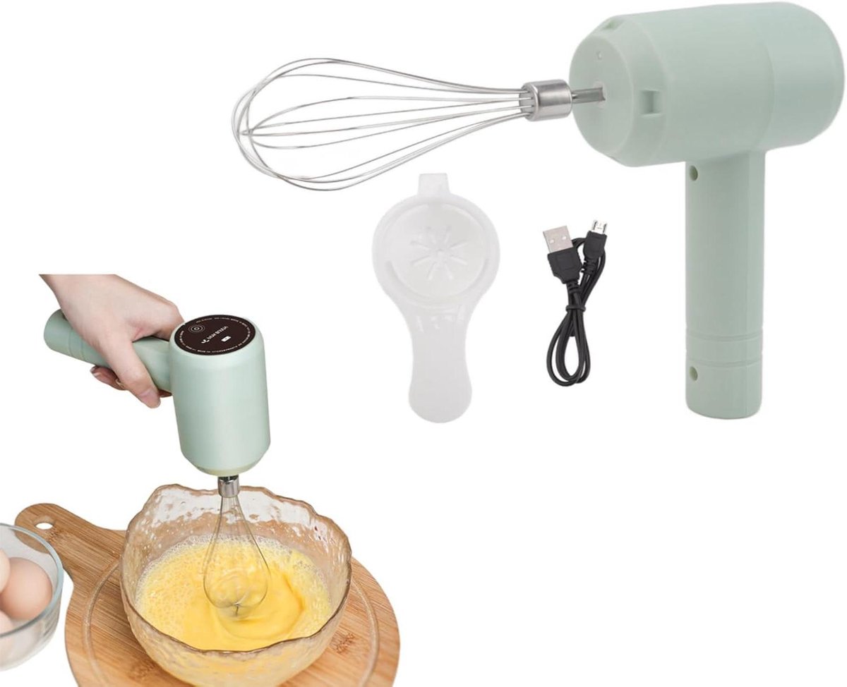 Handmixer Draadloos - Keukenmixer Elektrisch - Bakken en Maken - USB Oplaadbaar - 20 Watt - Groen