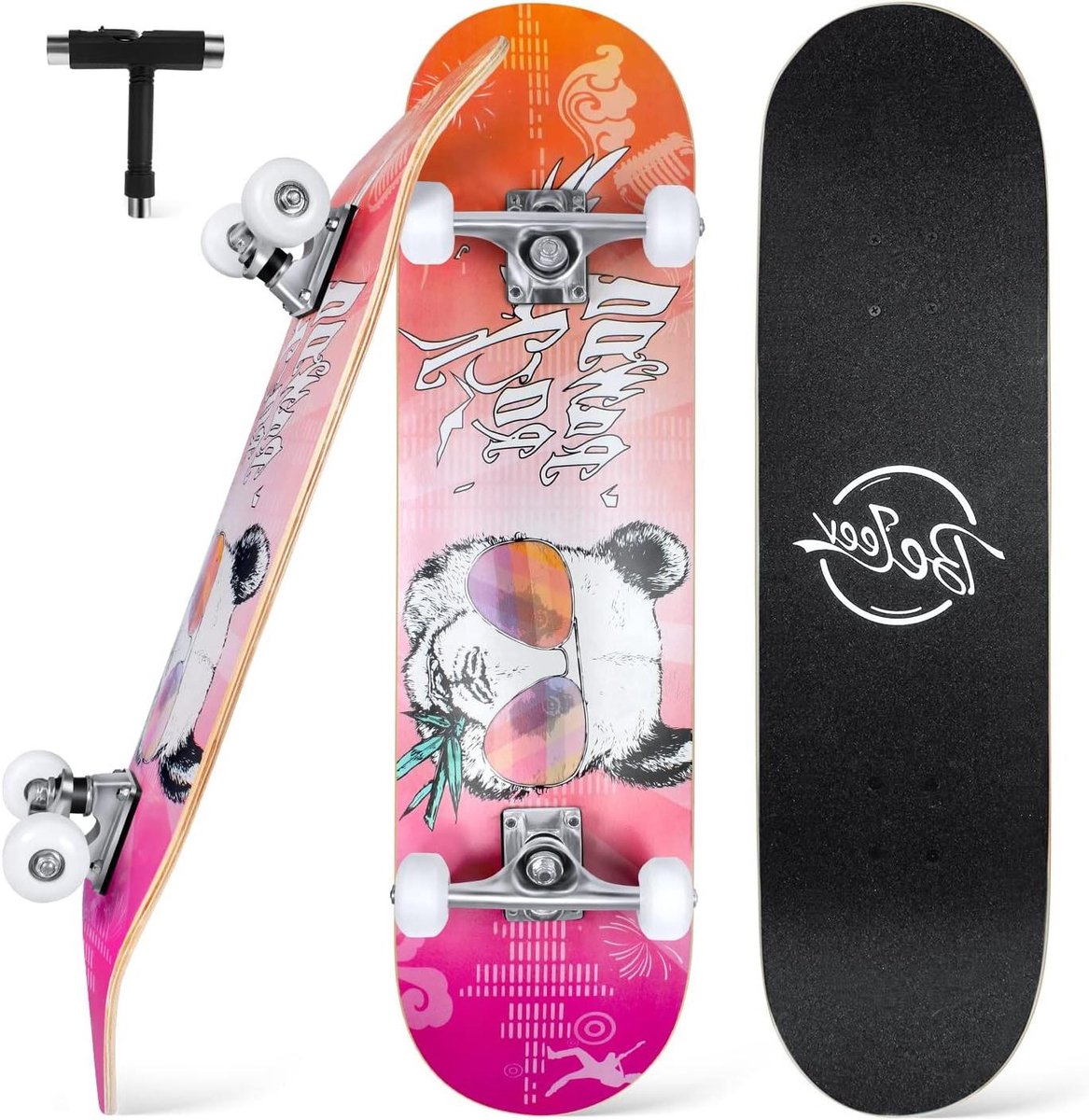 Compleet Skateboard Cruiser Board Street Cruisen 7-laags Esdoorn Dek 80 x 20 cm Panda Design