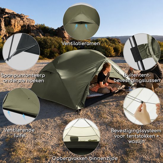 Naturehike Mongar PRO 3 - 3-persoons lichtgewicht tent - Incl. grondzeil - 20D 3000MM - 3-seizoenen koepeltent - Waterdichte trekkerstent & kampeertent - Olijfgroen van Naturehike — afbeelding 2