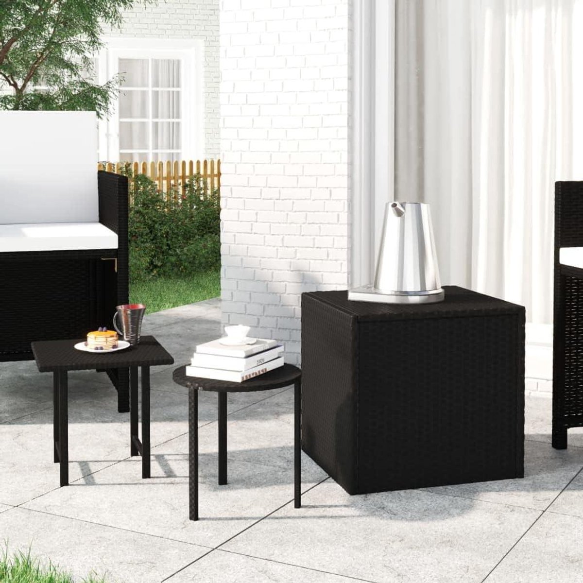 Bijzettafels Set - Accent Tafels - Terras Ontspanning - Weerbestendig Materiaal - 3 Stuks - Zwart