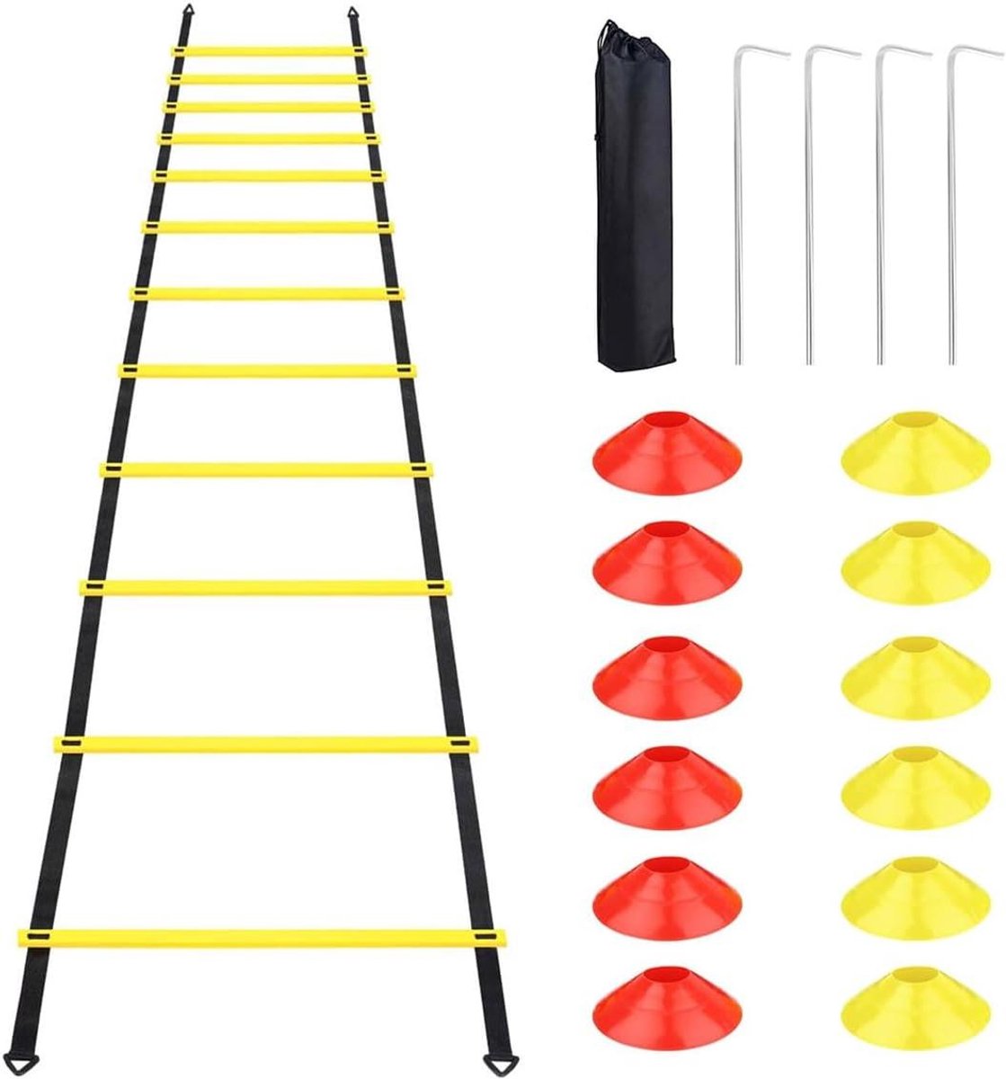 Voetbal Coördinatieladder - Agility Ladder Set - Sportprestaties Verbeteren - Verstelbare Afstand - 6 Meter 12 Sporten - Geel Oranje