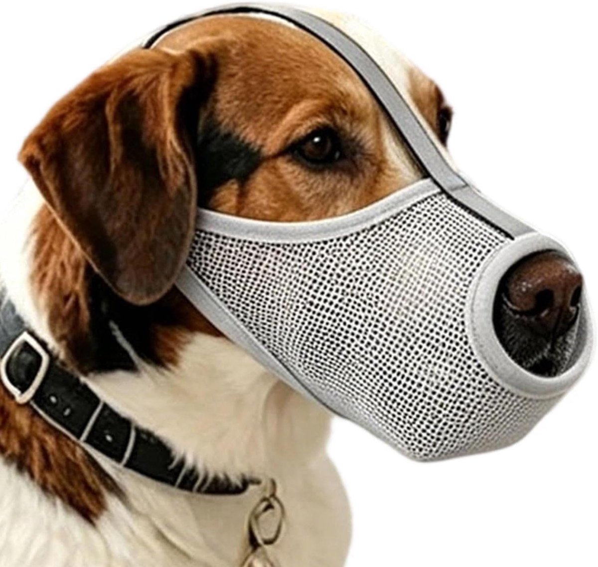 Hondensnuit Gaas - Mondbeschermer Hond - Veilige Wandelingen - Reflecterende Strips - Verstelbaar - Lichtgrijs