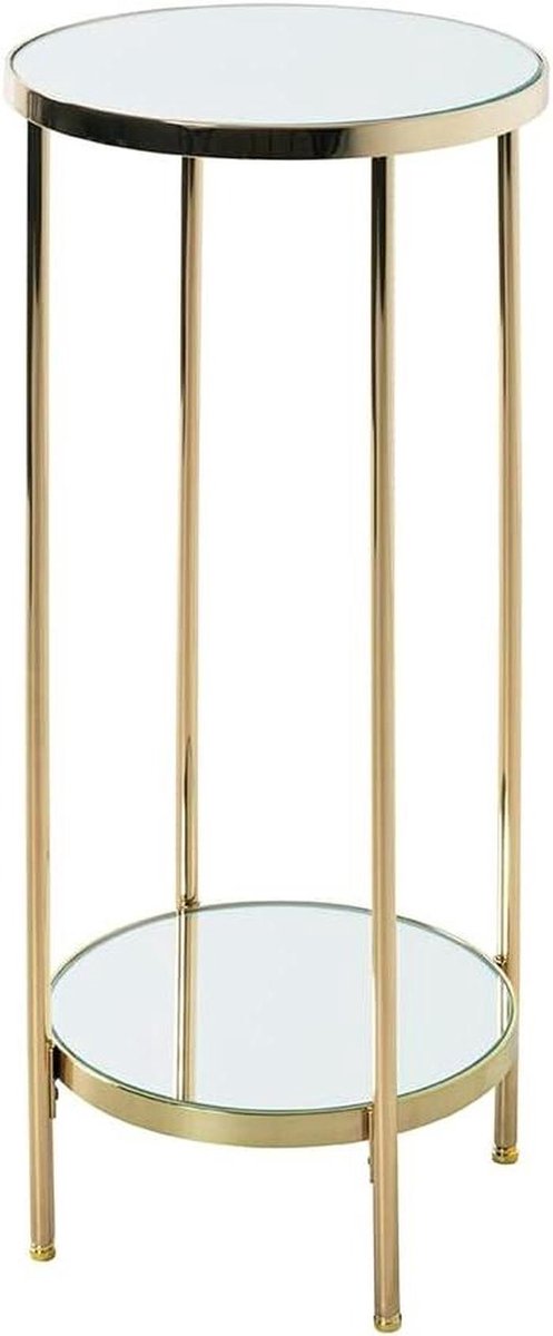 Bloemzuil Metaal - Bijzettafel Spiegel - Decoratie Presenteren - Art Deco Stijl - H 66 cm - Messing