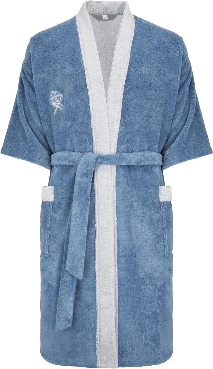 Kimono Badjas - Dames Heren - Thuis Ontspannen - Bamboevezel Geborduurd - Lange Riem - Zwart