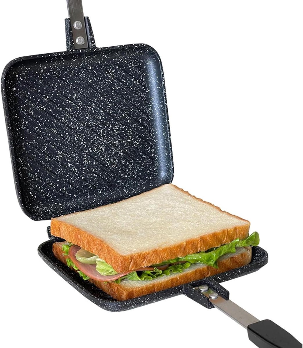 Sandwichmaker Dubbelzijdig - Panini Pan - Broodjes Bakken - Anti Aanbaklaag - Niet Gespecificeerd - Zwart