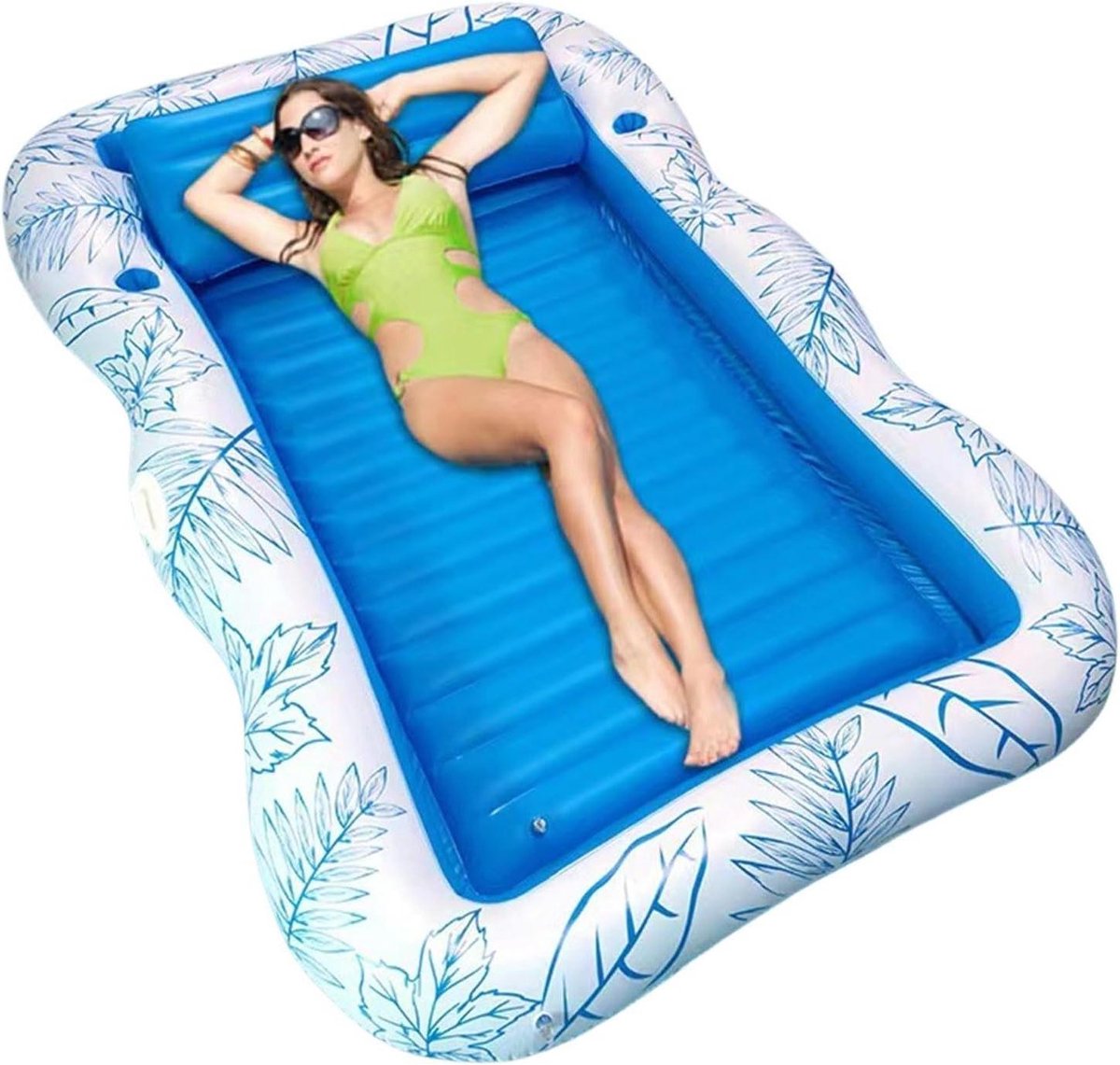 Opblaasbare Zwemband - Luchtbed Zonnebed - Ontspannen op water - Met bekerhouder - Groot formaat - Blauw