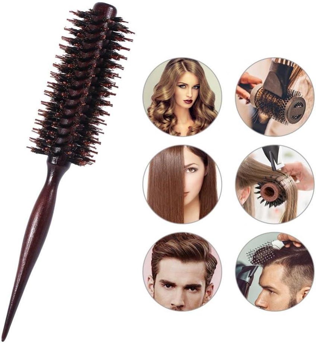 Krullende Haarkam - Antistatische Borstel - Haar Styling - Houten Handvat - 20 cm - Koffiebruin