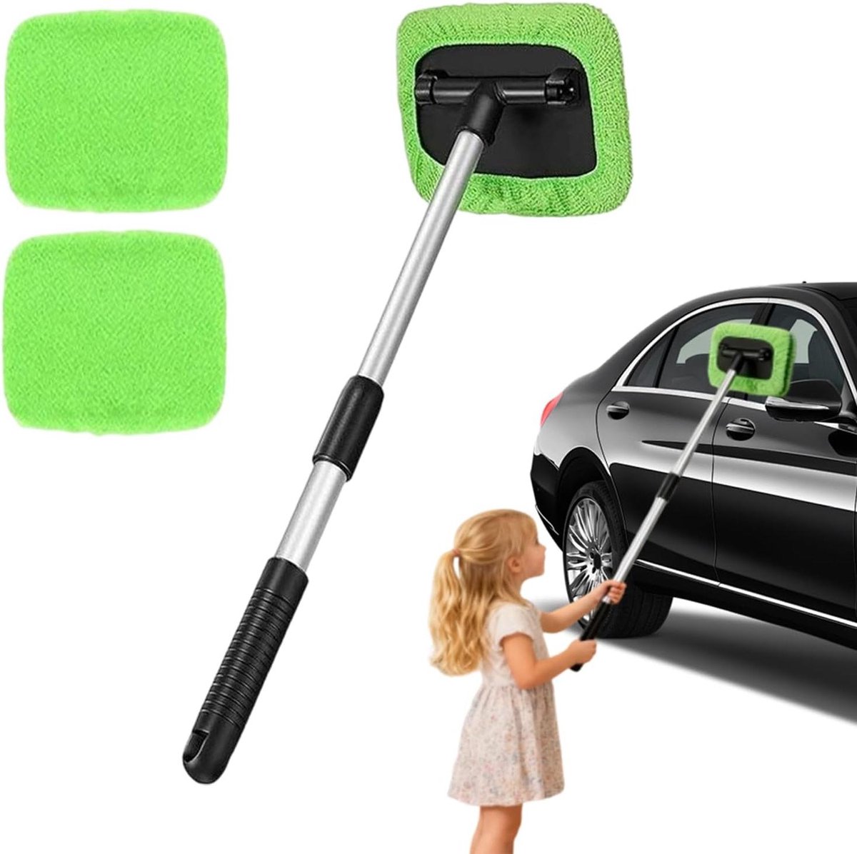 Ruitenreiniger Tool - Glasbewassing Hulpmiddel - Auto Ramen Wassen - Uitschuifbare Steel - 45 cm - Zwart