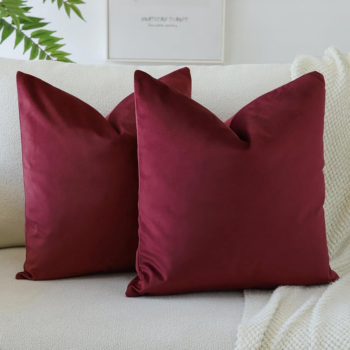 Set van 2 Bordeaux Rode Fluweel Kussenslopen 45x45 cm voor Bank en Woonkamer