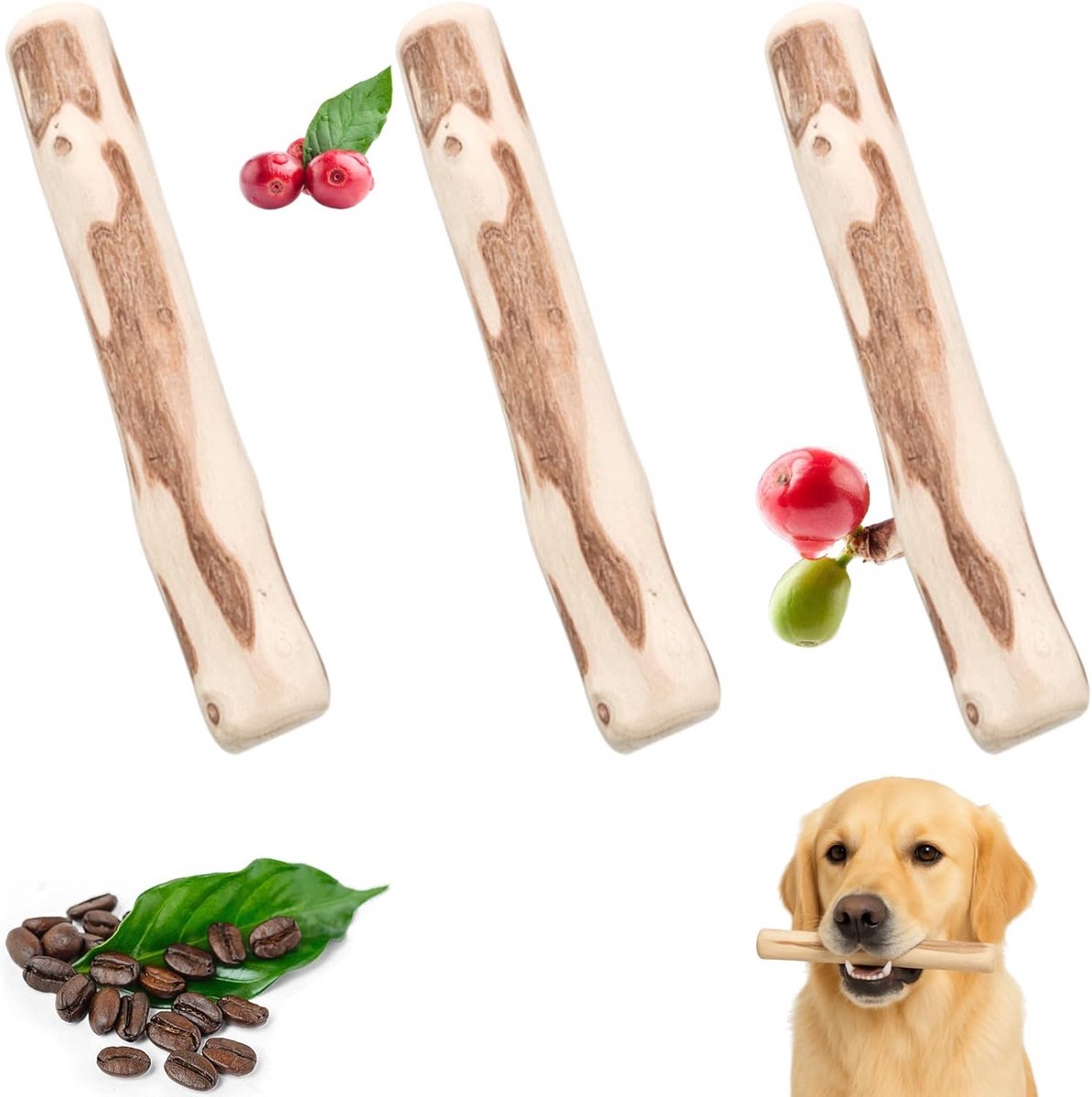 Koffiehout Kauwstaaf - Hondenspeelgoed Kauwhout - Tandverzorging Hond - Natuurlijk Onbehandeld - 3 stuks 13.5 cm - Natuurlijk