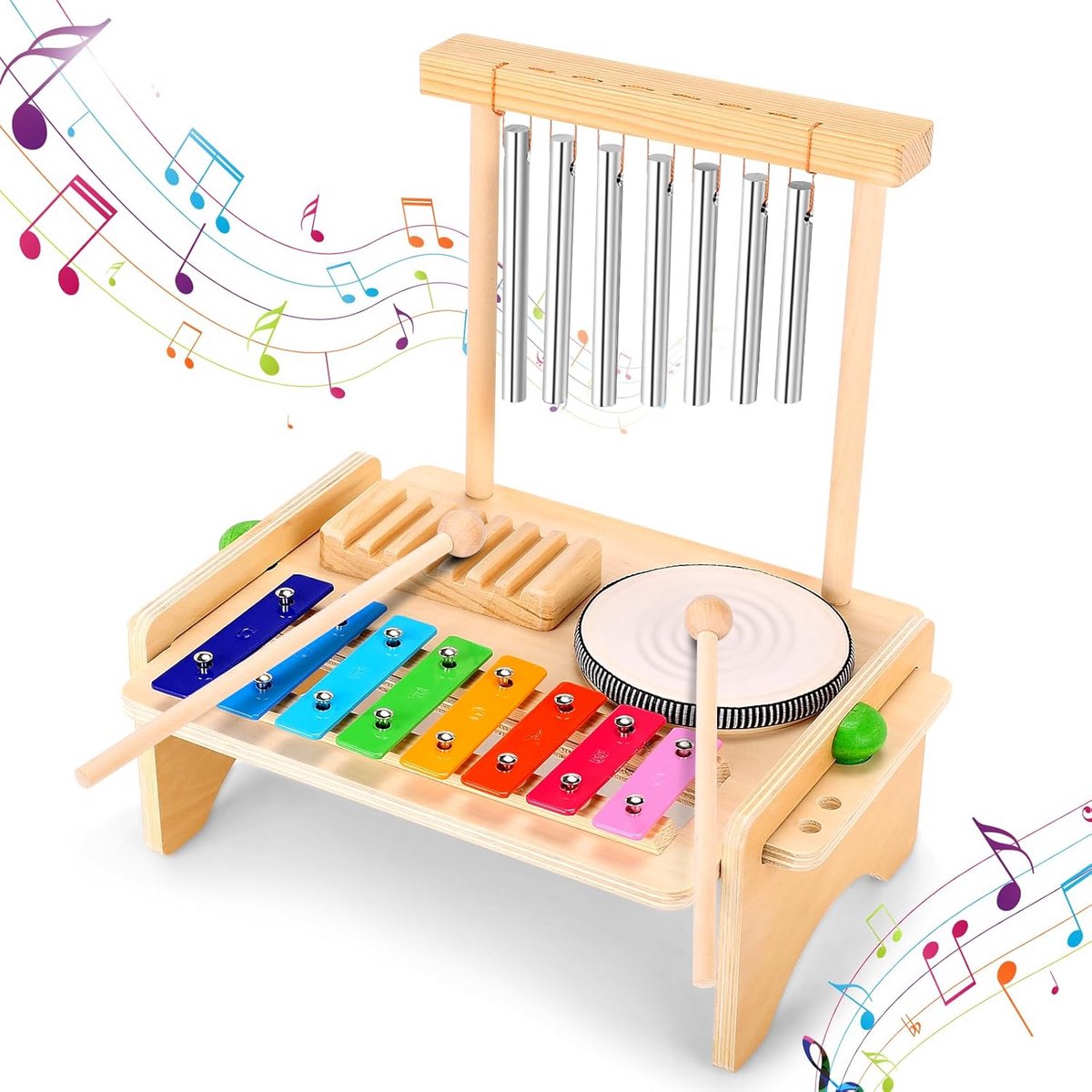Houten Kindertrommelset met Xylofoon Muziek Speelgoed