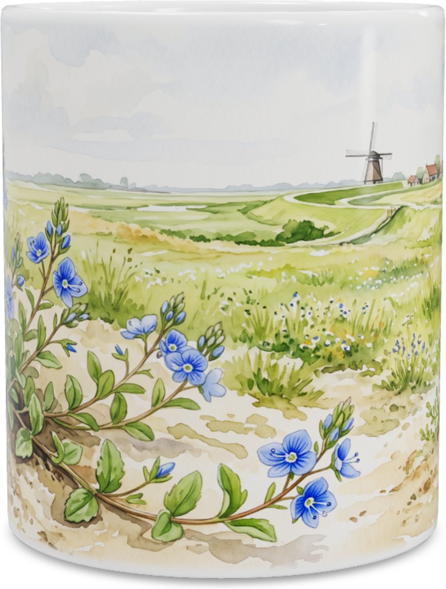 Mok Aquarel Series Liggende Ereprijs Weidelandschap Molen Illustratie
