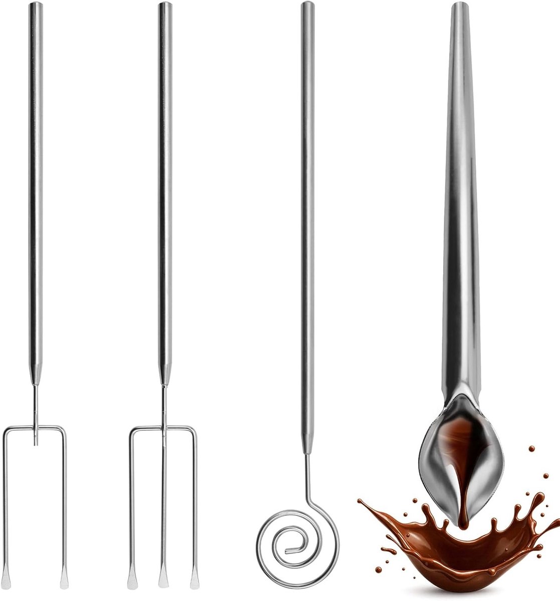 Set van 4 Praline Vorken met Decoratieve Lepel, Professionele RVS Gereedschap voor Chocolade, Snoep en Truffels