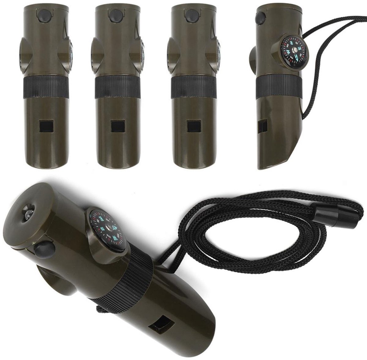 TOVBMUP Survival Set - Fluitje - Survivalkit - met LED-lampje, thermometer, kompas - Noodfluit - 7 in 1 - Fluit - geschikt voor wandelen, kamperen, bergbeklimmen、Avonturen – 4 stuks