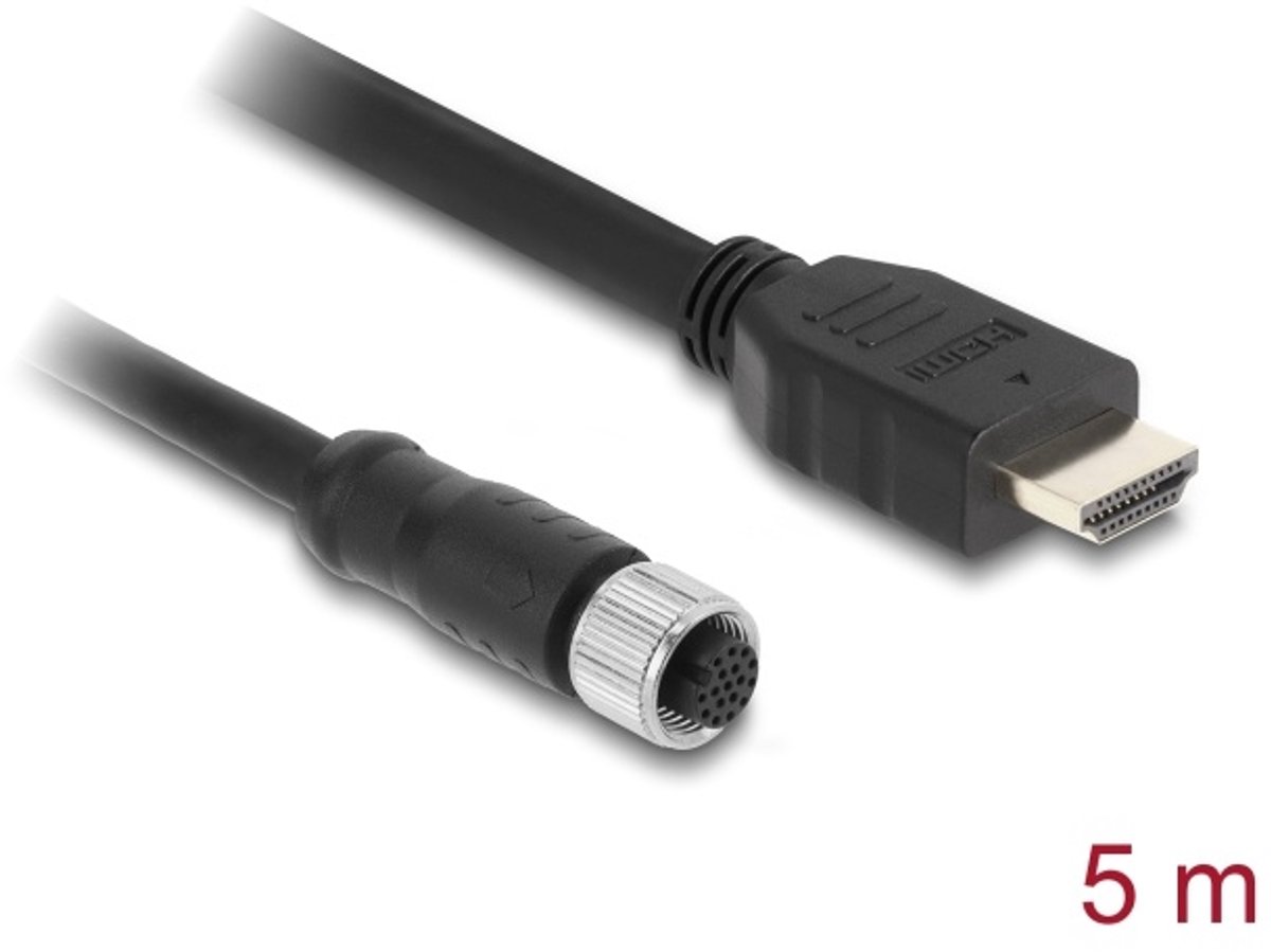 Delock M12 Cable A-coded 17 pin female to HDMI male 5 m black