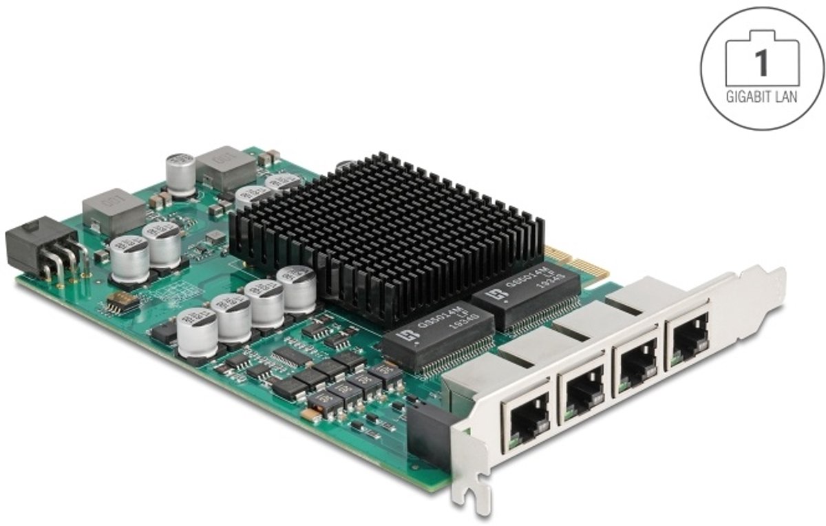 Delock PCI Express x4 Netzwerkkarte Gigabit LAN 4 x RJ45 mit PoE+ i350 (86097)