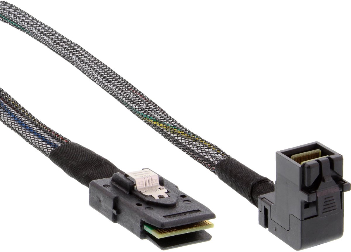 InLine® Mini SAS HD kabel, SFF-8643 haaks op SFF-8087, met zijband, 0,5m
