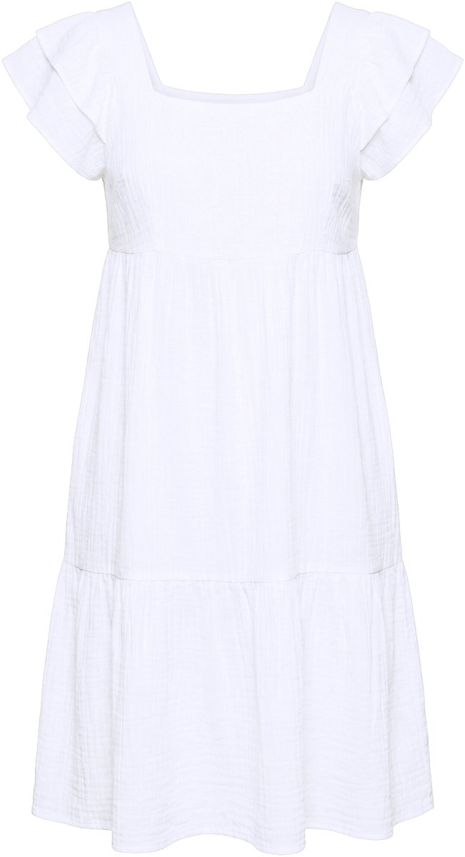 Angel of Style - Dames - Mousseline jurk vierkante hals volants - Sneeuwwit - Maat 60