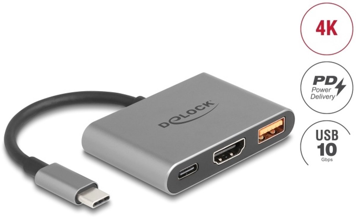 Delock USB Type-C™ Adapter to HDMI 4K 30 Hz with USB Type-A and USB Type-C™ PD 2.0 90 W