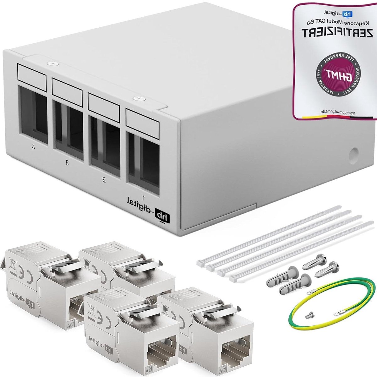 Patchpaneel Poorten - Netwerk Verdeelveld - Netwerk Aansluiten - 10Gbps Snelheid - 4 Poorts - Lichtgrijs