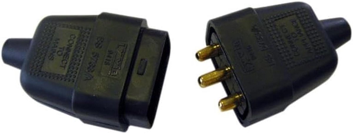3-polige Rubber Stekker - 10A - Zwarte Waterdichte Koppeling voor Elektrische Kabels