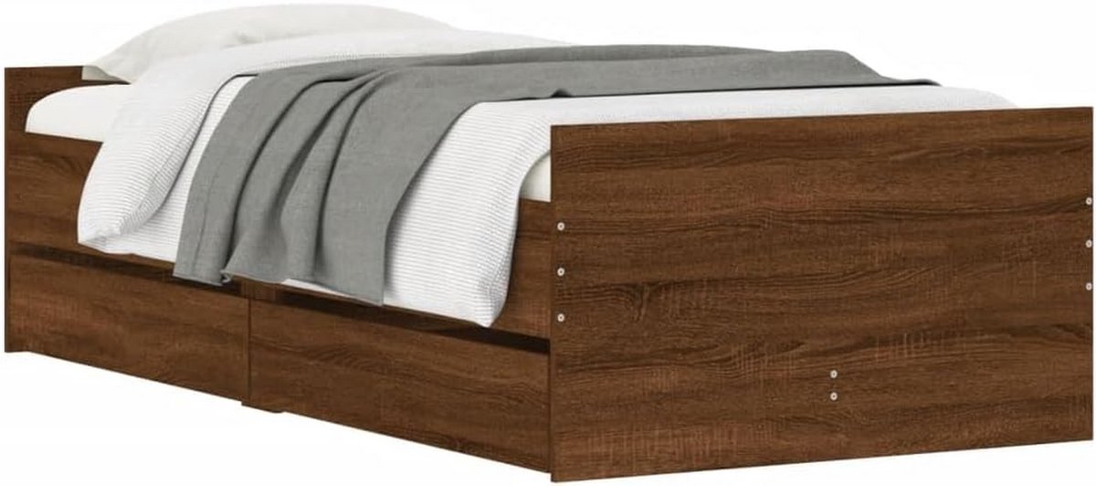 vidaXL Bedframe met lades bruin eikenkleurig 90x190 cm, bed, bed met opbergruimte, 1-persoons bedframe, 1-persoonsbed, slaapkamermeubilair, bedbodem