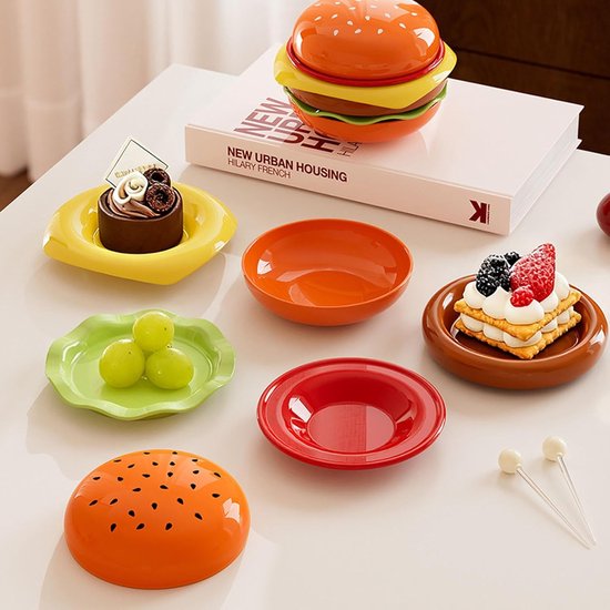 Hamburger Bordenset - Voorgerecht Borden - Feestelijke Snacks - Stapelbaar Compact Ontwerp - 14x10 cm - Zwart — afbeelding 2
