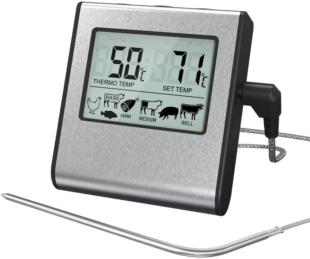 Keukenthermometer met opvouwbare sonde, digitale thermometer met een aflezing van 3 seconden, LCD-achtergrondverlichting en kalibratiefunctie, geschikt voor het meten van kooktemperaturen in ovens, voor vlees, grills en melk.
