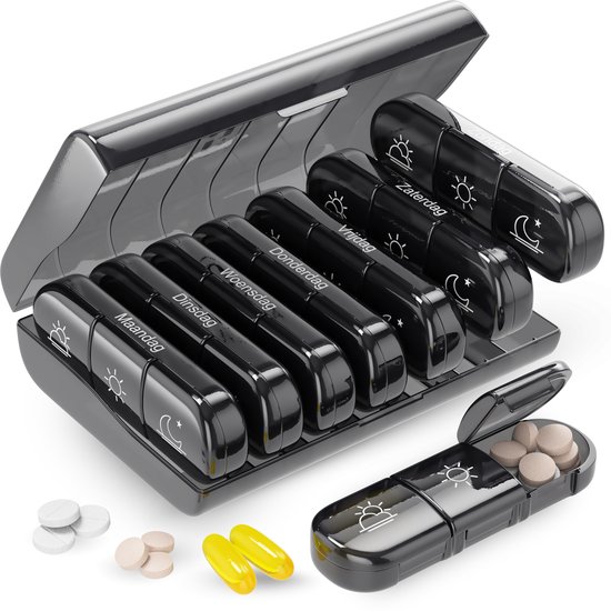 Gandria Pilulier 7 Jours - Pilulier Amovible - Boîte à Médicaments avec 21 Compartiments - Boîte à Médicaments avec Fermeture Robuste - 3 Compartiments par Jour - Zwart