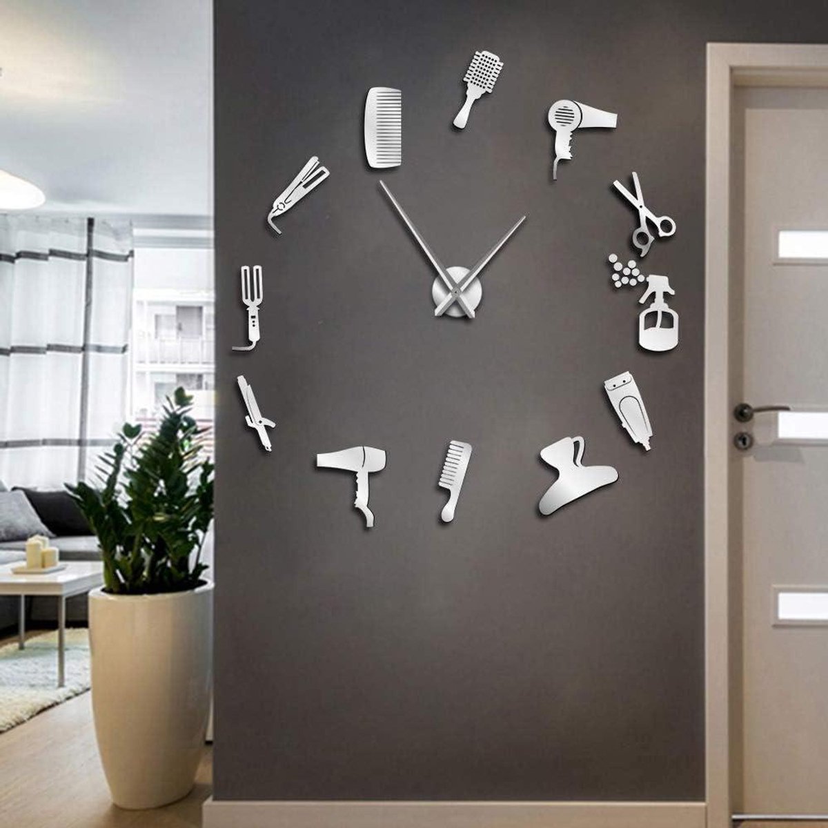 Wandklok Spiegel - Klok Spiegel Effect - Wand Decoratie - Frameloos Verstelbaar - 100 cm Diameter - Zilver