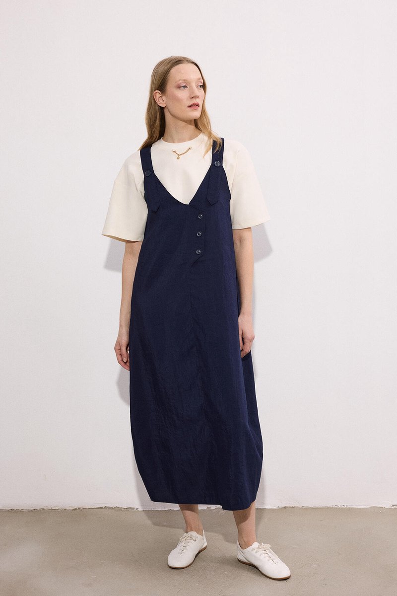 Touché Privé - Overgooi-jurk met knoopdetails - Marine - Dames
